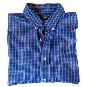 BERKLEY Jensen Wrinkle Free Men’s Blue Check Short Sleeve Button Down Shirt